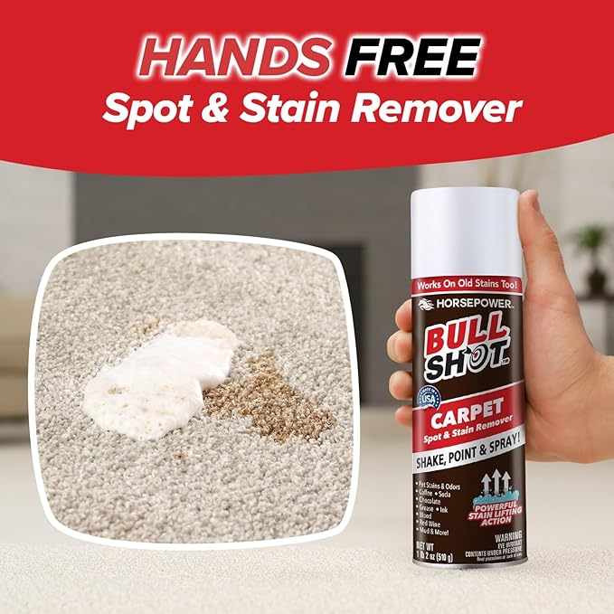 Horsepower Bull Shot Carpet Spot & Stain Remover by Horsepower, AS SEEN ON TV, Made In USA, Just Point & Spray, Stain-Lifting Foam-Action, Pet Stains & Odors, Coffee, Soda, Wine, Stains, 4 Pack