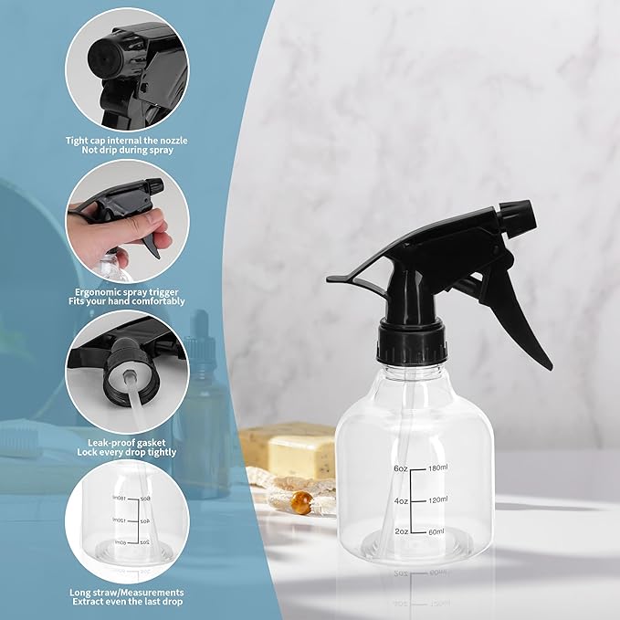 24 Pack 8 Oz Plastic Spray Bottles for Cleaning, Empty Clear Spray Bottles With Adjustable Head Sprayer, 8 Oz Small Plastic Spray Bottles with Funnel and Labels for Cleaning Hair Plants