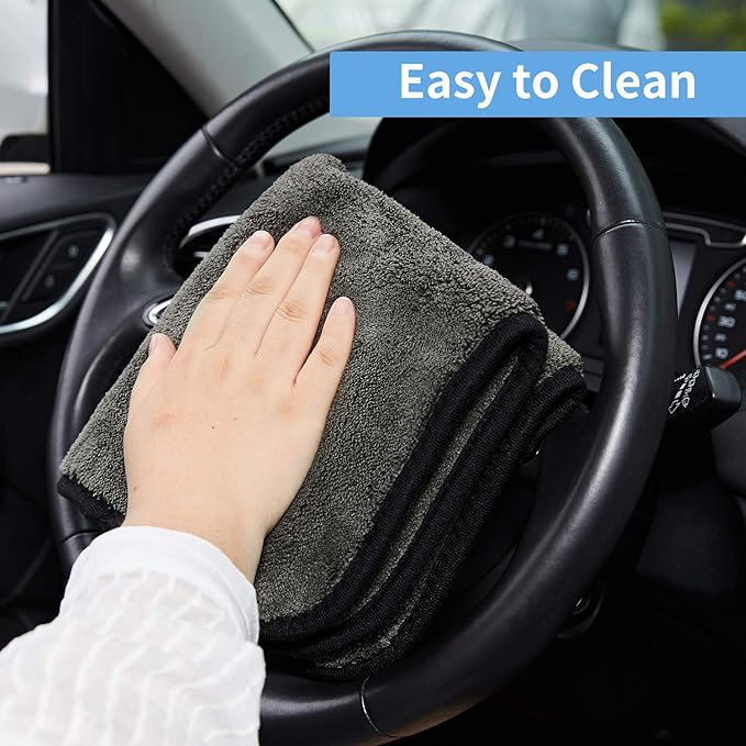 Microfiber Car Cleaning Cloths,1200 GSM Ultra Thick Microfiber Towels for Cars, Soft Car Drying Towel for Washing, Polishing and Auto Detailing 16'' x 16'' (3 Pack)