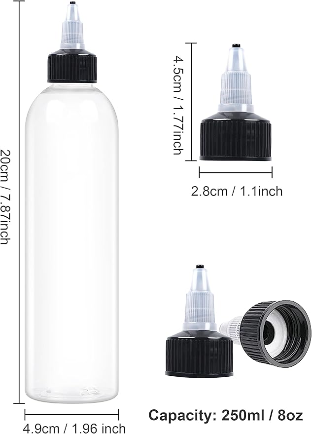 20 Pcs 8oz Plastic Squeeze Bottles with Twist Top Cap, 250ml Clear Dispensing Bottles, Empty Squirt Bottle for Liquids, Sauces, Arts, Crafts, Travel