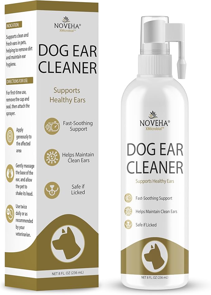 NOVEHA Dog Ear Therapy - Soothes Itchiness, Cleans Ear Canal, and Controls Odor, Ear Cleaner for Dogs - Stop Ear Itching That May Cause Infection - Hypochlorous Acid Cleaning Solution - 8 oz Bottle