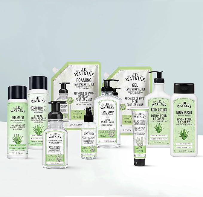 J.R. Watkins Foaming Hand Soap Refill, Moisturizing Foam Hand Wash, Formulated with Plant-Based Cleansers, Alcohol-Free, Cruelty-Free, Aloe & Green Tea, 28 fl oz, 2 Pack