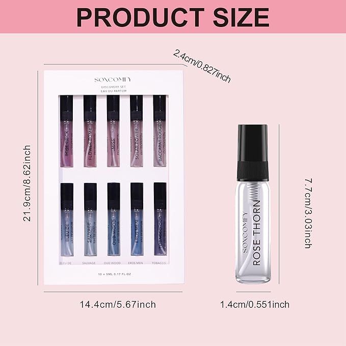 10 Scents Samples Mixed Men and Women Perfume Eau de Parfum Signature Long-Lasting Fragrance Date Night & Special Occasion 3.4OZ