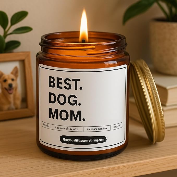 Best Dog Mom Scented Candle | Lavender Vanilla | 100% Soy Wax | Long Burn Time - Dog Mom Gifts for Women, New Puppy Funny Present Idea for Pet Lover, Fur Mama Gift for Christmas or Birthday