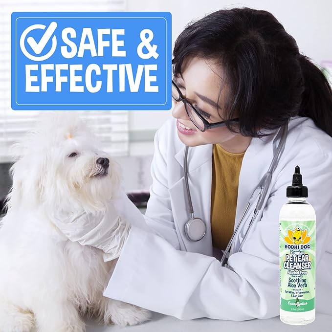 Bodhi Dog Ear Cleaner Solution for Dogs & Cats - Aloe Vera Ear Cleaning Treatment - Gentle, Alcohol-Free Cleanser - Reduces Wax, Odor, & Itching - Safe for Sensitive Skin (8 Fl Oz)