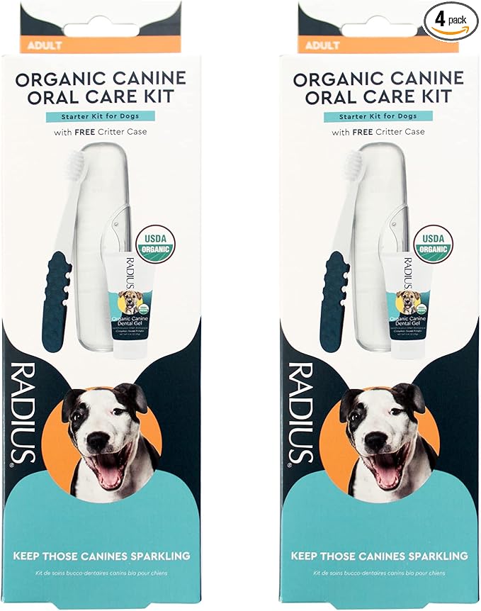 RADIUS USDA Organic Dental Solutions Adult Kit 2 Units, Includes 1 Dog Toothbrush & 1 0.8oz Toothpaste, Firm Bristle & Non Toxic Toothpaste for Dogs, Designed to Clean Teeth, Xylitol Free