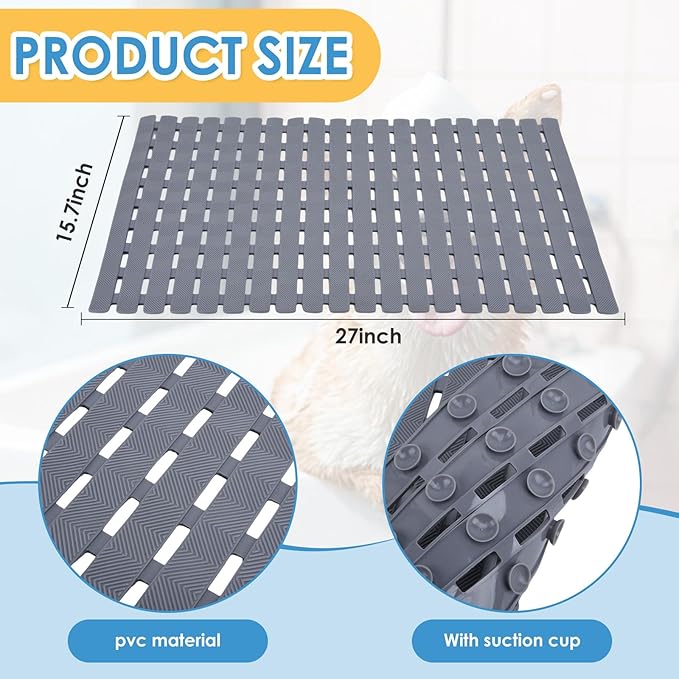 Bathtub Shower Mat, Pet Dog Bathing Non-Slip Mat, Dog Bath mat for tub, Quick Drain Bathtub Mat with Suction Cups & Drain Holes for Bathroom, 27.1x15.7 Inch