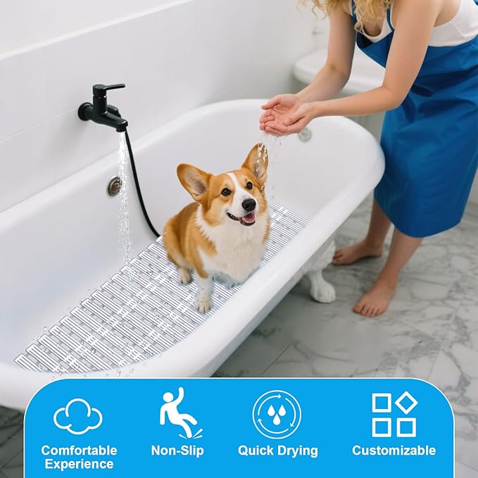 Dog Bath Mat for Pet Shower in Tub - Extra Long 35.43 x 15.74 Inch,DIY Puppy Washing Mat for Bathtub for Dog Grooming,Fast Dry Dog Shower Attachment Mat Senior Friendly Dog Bath Supplies