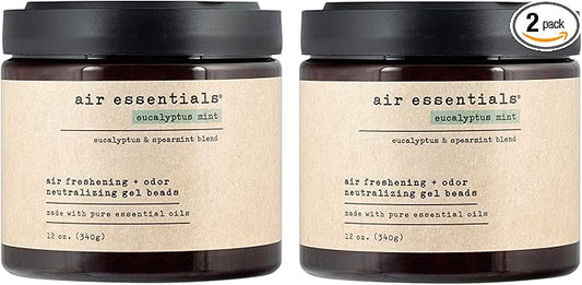 Air Essentials Air Freshener & Odor Neutralizer Gel Beads - 12 oz, Pack of 2 - Odor Eliminator - Made with Pure Essential Oils - Eucalyptus Mint Scent