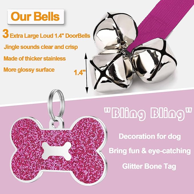 2 Pack Dog Bells, Puppy Potty Training Bell Dog Doorbell Potty Train Dog Bell for Potty Training Door Bells for Dogs to Ring to Go Outside Jingle Bells (Dark Purple)