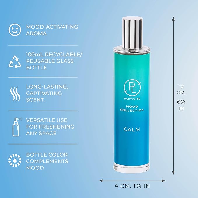 PartyLite Calm Scented Room Spray, 100mL,with Notes of Tranquil Star Anise, Nutmeg, Blue Sage, Part of the Mood Collection, Warm & Spicy, Perfect for Gifting
