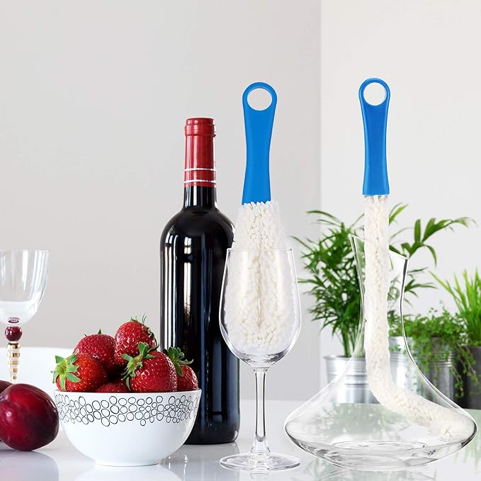 3 Pieces Decanter Cleaning Brush Flexible Bottle Scourer and 400 Pieces Reusable Decanter Cleaning Beads Household Cleaning Tools for Wine Decanters Goblets Glasses Cups (Blue Handle)
