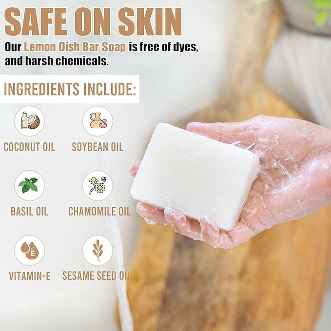 Tieralia Lemon Dish Soap Bar – Solid Dish Block Soap Set for Kitchen Cleaning | Plant-Based, Fragrance-Free, Vegan Bar Soap | Long-Lasting, Zero Waste | 2-Pack (11.28 oz)