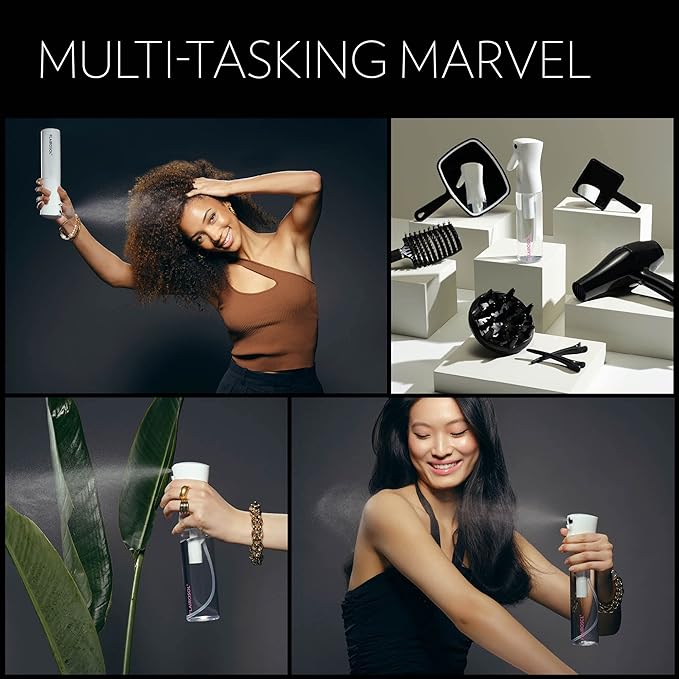 FLAIROSOL - The Original, Continuous Ultra Fine Mist Spray Bottle, Multi-Tasking Marvel for Hair, Skin, Home, Pet Care and more, Refillable and Reusable, 10.1oz/300ml (Clear Bottle-Pink Print)