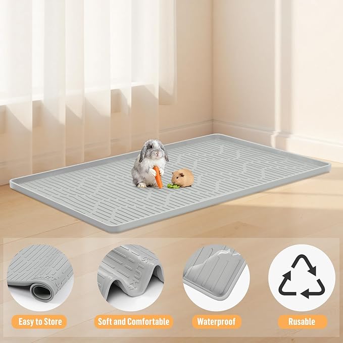Silicone Rabbit Cage Liner, 40” x28” Rabbit Floor Mat Washable & Reusable Rabbit Cage Mat, Pet Training Pads Mat for Small Animal Rabbit Guinea Pigs Bunny Hamster Cats Dogs