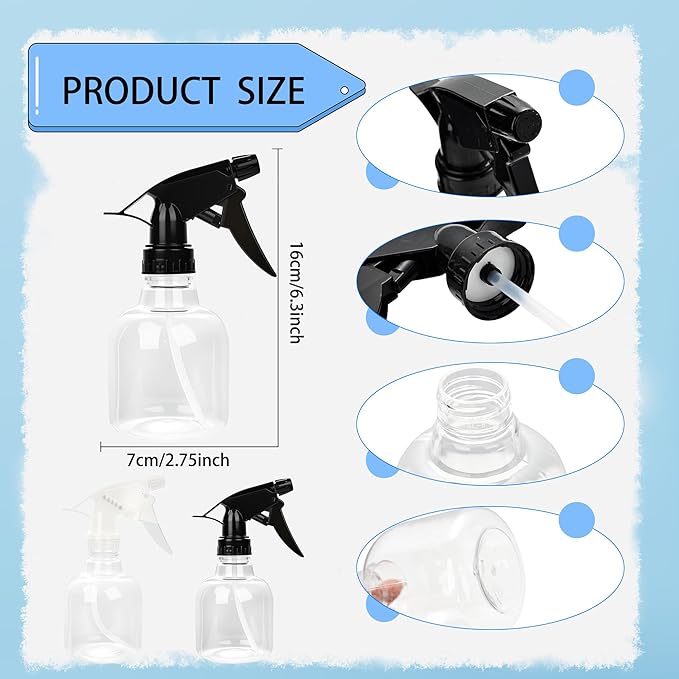 20 Pcs Empty Plastic Spray Bottle 8 OZ Reusable Clear Liquid Container with Trigger Sprayers for Water Perfume Cleaning Fluid Plants Kitchen Toilet Pet (Color Set 2)
