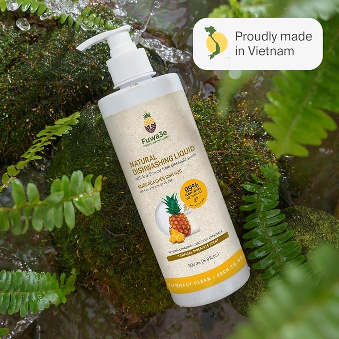 Fuwa3e Pineapple Enzyme Natural Dish Soap Tropical Pineapple Scent - 16.9oz 3 Pack - 99% Plant Based Dish Liquid - Hypoallergenic Dish Soap from Discarded Pineapple Peels