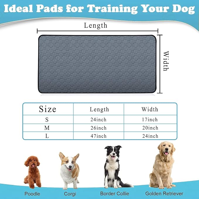 Washable Pee Pads for Dogs - 2-Pack Thick Heavy Absorbency Reusable Pee Pads Prevent Leakage Non-Slip, Waterproof Pet Training Pads for Puppy Playpen, Crate, Whelping Box, Potty Training, Grey