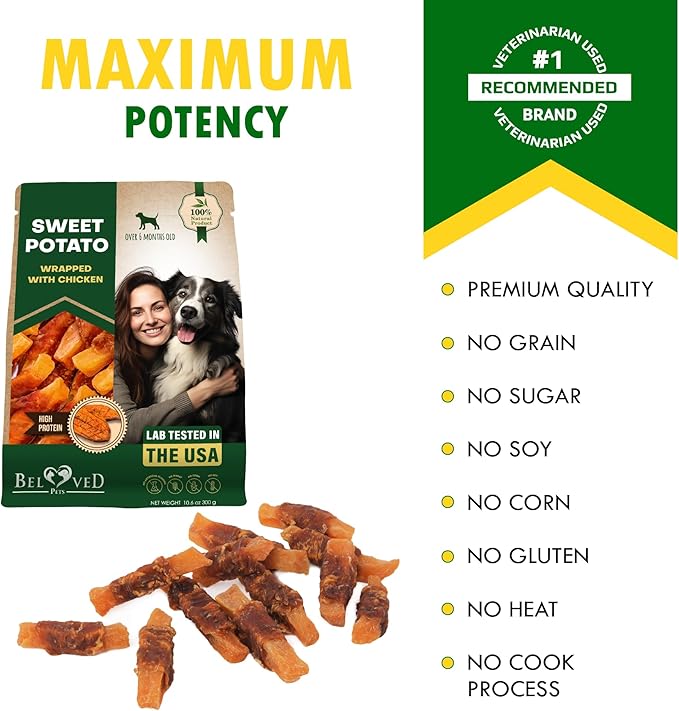 Beloved Pets Dog Treats Sweet Potato Wrapped with Chicken 10.6 oz & Pet Natural Chew - Grain Free Dried Snacks in Bulk - Best Twists for Training Small & Large Dogs - Made for USA