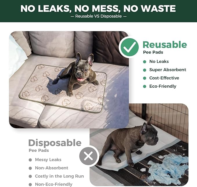 FXW Washable Pee Pads for Dogs, Puppy Pads with Super Absorbent, Specifically Designed for 18inch Cages, 17" × 11" Rectangle, Khaki, 1 Pack