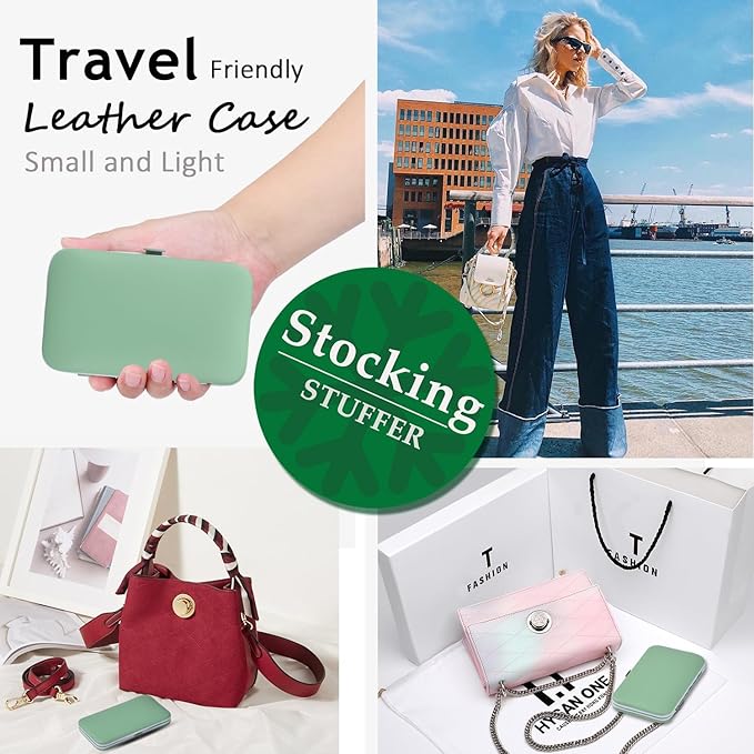 Manicure Set 10 in 1 Stainless Steel, Nail Clippers Scissors Pedicure Tools Kit - Portable Travel Grooming Kit for Men and Women with Leather Case (Jade Green)