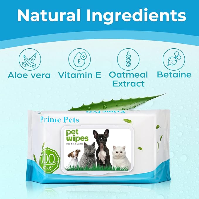 Prime Pets Dog Grooming Wipes, 600 Count, 6x8 Inch Deodorizing Wipes for Dogs & Cats, 100% Fragrance Free, Natural Pet Wipes for Cleaning Face Bum Eyes Ears Paws Teeth, Dog Wipes
