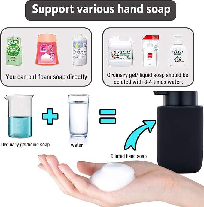 Black Foaming Hand Soap Dispenser - Bathroom Lotion Hand Pump Dispenser Matte Black Foam Soap Dispenser Ceramic Dish Liquid Dispenser for Hand Wash Dispenser (Rubber Paint)