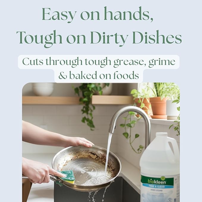Biokleen Free & Clear Dish Soap - Dish Liquid, Dishwashing Cleaner, Eco-Friendly, Non-Toxic, Plant-Based, No Artificial Fragrance, Colors or Preservatives, Unscented