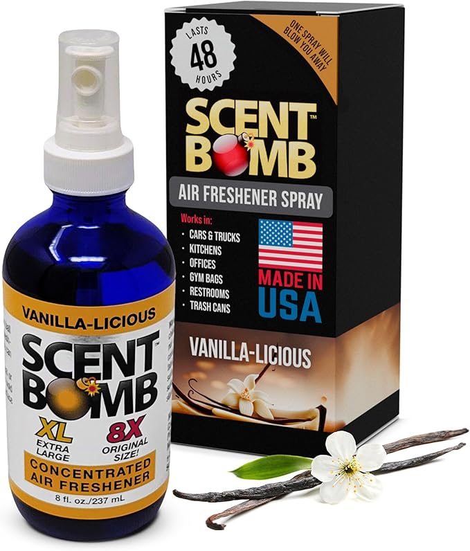 Scent Bomb Air Freshener Spray, Long-Lasting Odor Eliminator for Home & Car, Effective Deodorizer for Kitchen, Bathroom, Fresh Room Spray & Smell Neutralizer, Vanillalicious Scent