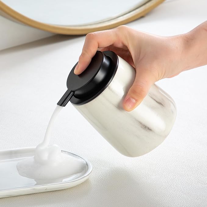 Enra Ceramic Foaming Soap Dispenser,12 oz Marble Foam soap Dispenser Bathroom Refillable Hand Soap Dispenser for Bathroom Kitchen with Easy-to-Press Pump(Marble Foam Type)