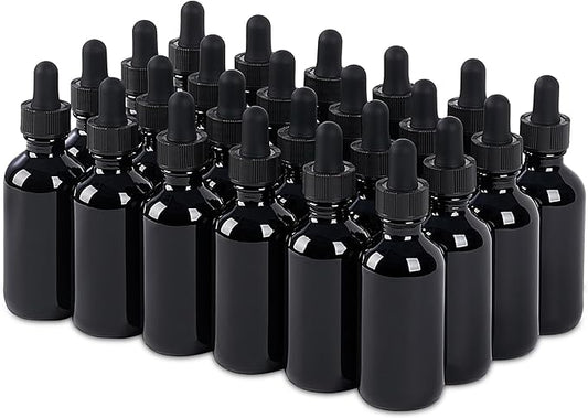 24 Pcs, 2oz Glass Dropper Bottle, Leakproof Tincture Bottles with Dropper, Black Reusable Eye Dropper Bottle, for All Kinds of Liquids (Black, 2oz-24pcs)
