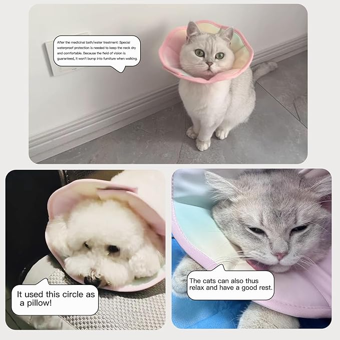Touchdog Soft Recovery Cone Collar for Cats - Adjustable Elizabethan Collar with Waterproof PU Coating, Lightweight Design, 24.5cm/9.6in Wide Barrier, Foldable & Comfortable (Blue Gradient Color, S)