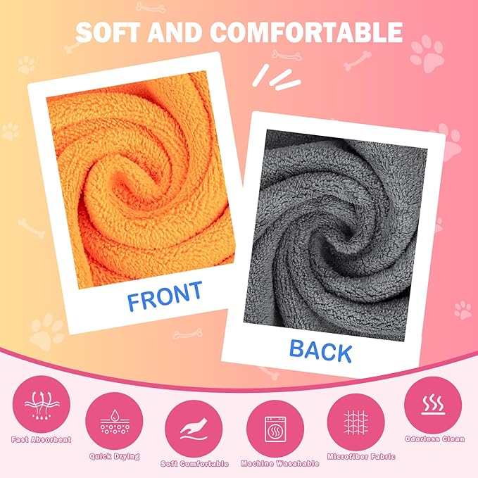 MICOOYO 3PCS Dog Towels for Drying, Super Absorbent Pet Grooming Towels, Quick Drying Dog Bath Towel for Puppy Cats (Yellow, Pinkcolor, Orange, M)