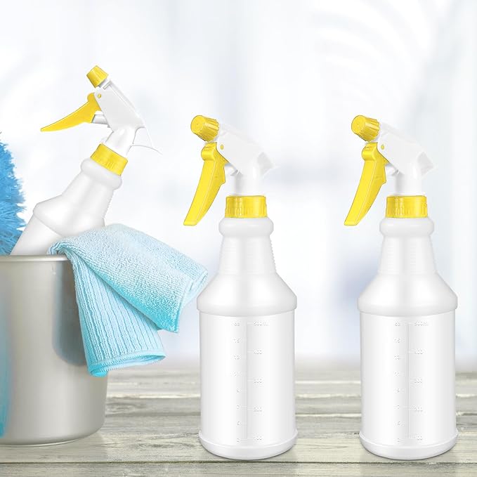 10 Pack Spray Bottles 16 oz Empty Water Spray Bottles for Cleaning Heavy Duty Refillable Squirt ‌container with Measurements Adjustable Nozzle for Household(Yellow,Stylish Style)