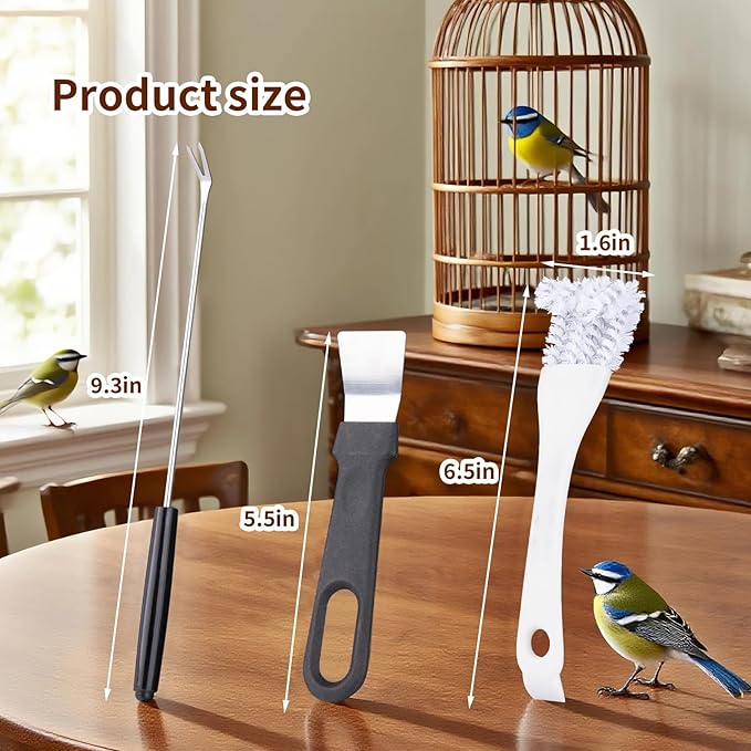 Bird Cage Cleaning Brush Tool Set, Bird Cage Cleaner Brush Kit, Bird Cage Cleaning Brush with Long Handle, Bird Cage Accessories,Poop Remover for Cleaning Poop in Pet Cages,Parrot Cages & Bird Perches
