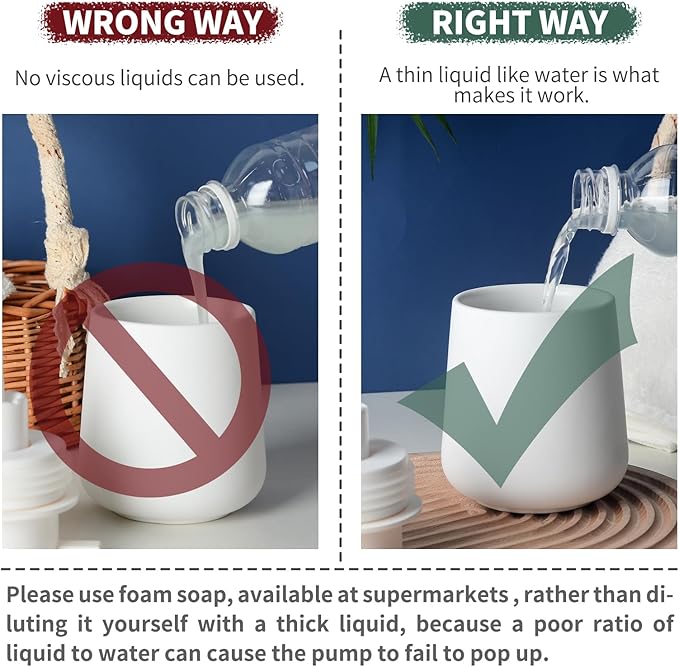 BosilunLife Foam Soap Dispenser - 12 oz Bathroom Lotion Pump, White Ceramic Dish Liquid Dispenser for Kitchen and Hand Wash (Rubber Paint)