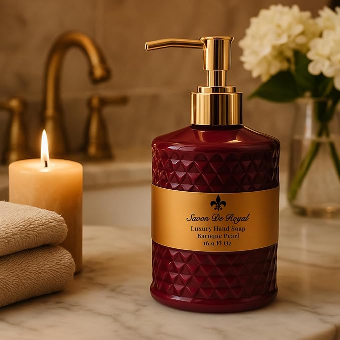 Luxury Liquid Hand Soap, Jasmine - Vanilla - Sandalwood Scent, Moisturizing Vegan Bathroom Soap for Hand Wash, Gentle & Nourishing Formula, Refillable Bottle 16.9 Fl Oz, Baroque Pearl