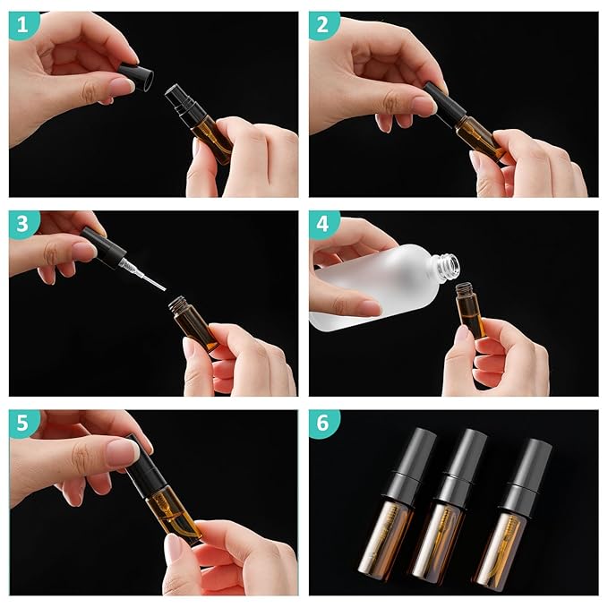 Zhehao 50 Pcs Mini Spray Bottles 3ml Clear Glass Perfume Bottles Refillable Fine Mist Perfume Atomizer Portable Empty Sample Containers for Cleaning, Essential Oils, Travel (Amber)