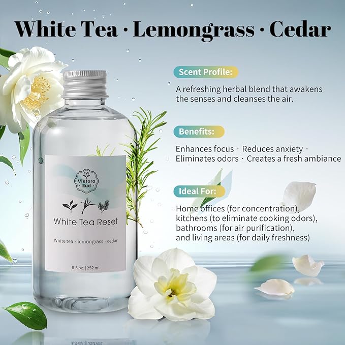 White Tea Essential Oil for Diffusers,100% Natural Long-Lasting Hotel Scent for Home&Office | Refill for Ultrasonic Machine, Room Spray, Air Freshener, HVAC