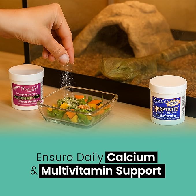 Reptile Calcium with D3 3.3 oz. Herptivite multivitamin 3.3 oz. for Reptiles and Amphibians, with Microfiber Cleaning Cloth (Herptivite multivitamin for Reptiles, Ultrafine Calcium Powder with D3)