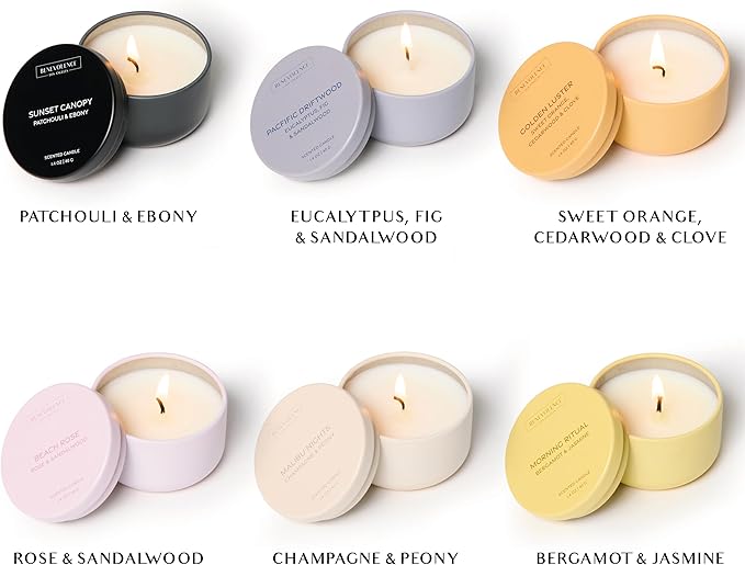 Benevolence LA Candle Gift Set – 6 Fall Scented Candles (1.4 oz) | Aromatherapy Candles with Orange, Eucalyptus, Rose & Jasmine | Cozy Seasonal Gift