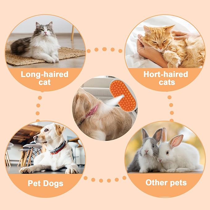 4-in-1 Cat Steam Brush Cat and Dog Anti-Static steam Brush with Spray for Massaging,cleaning,Shedding,Grooming,New Rechargeable Pet Grooming Brushes(cream khaki)
