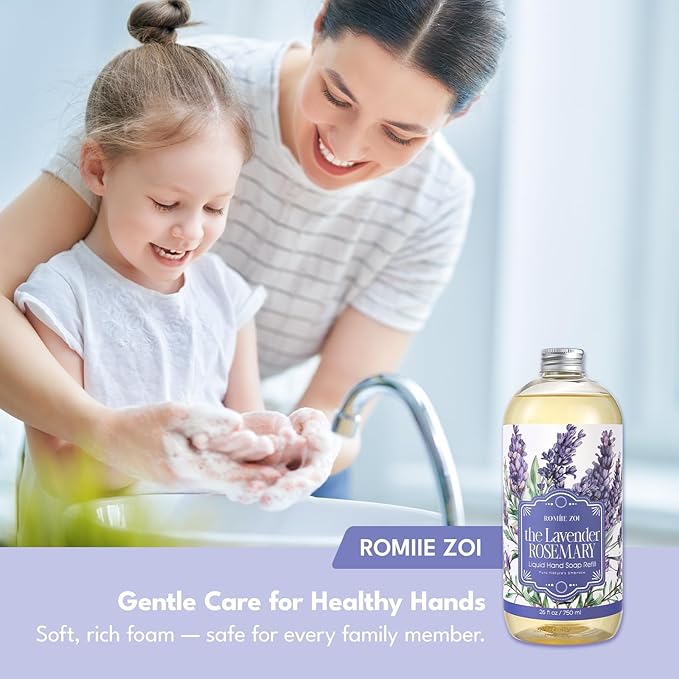 ROMIIE ZOI Liquid Hand Soap Refill Gift Set-3 Pack, Cruelty-Free and Biodegradable Formula, Moisturizing Hand Wash with Essential Oil for Sensitive Skin,Lavender Rosemary Scent,(26 Fl Oz x 3)