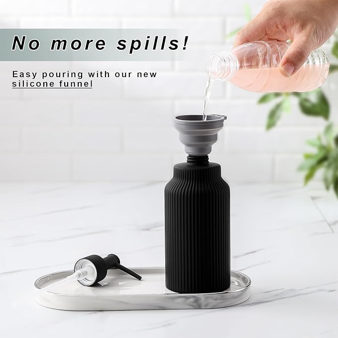 Modern Ceramic Soap Dispenser for Bathroom，14oz Ceramic Soft Touch Hand Lotion Dispenser with Pump，Liquid soap Dispenser for Kitchen Rubber Paint (Black)