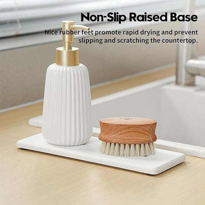 2 Pack Diatomite Stone Sink Tray, Water Absorbing Mat for Kitchen & Bathroom Counter, Quick Dry Soap Dish Makeup Vanity Caddy,Sponge Holder Organizer, White - 2pcs of 9"x 3.5"