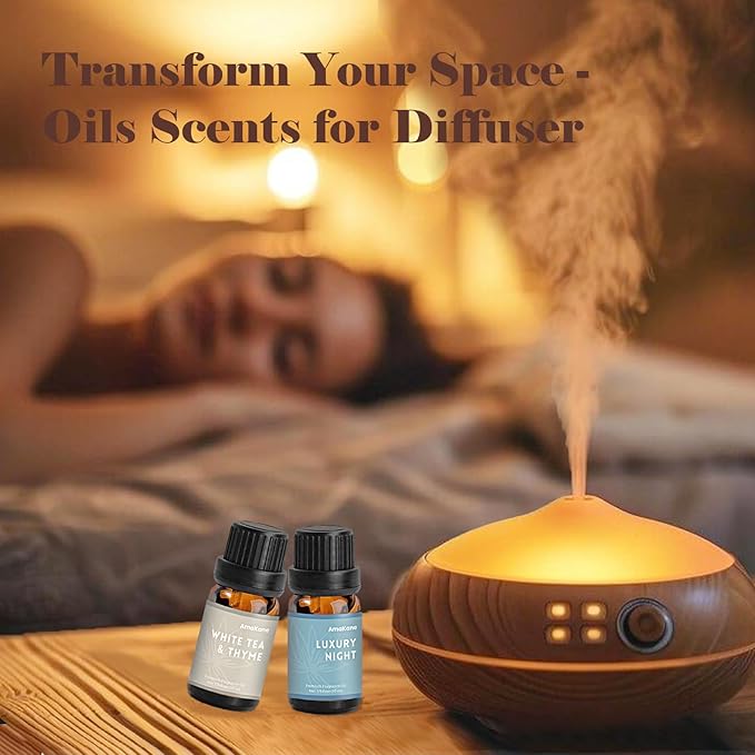 AmaKane Hotel Diffuser Oils, Hotel Scent Essential Oil, Fragrance Oil for Candle Making, Soap Scents for Making Soap, Aromatherapy Oils 6x10ml, Luxury Night, White Tea& Thyme, Jasmine& Sandal, More