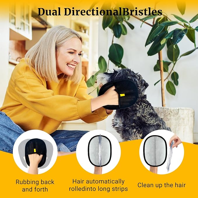 3PCS Upgraded Pet Hair Removal Glove for Dogs & Cats, Reusable Electrostatic Pet Hair Remover Glove for Couch, Furniture, Carpet & Car Seat, Best Grooming Gloves for Pets Hair Removal & Massage