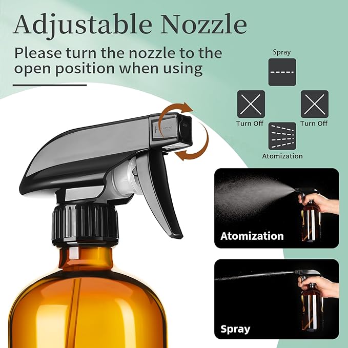 8oz Amber Glass Spray Bottles,6 Pack Glass Spray Bottles Refillable Empty Bottle with Adjustable Nozzle,Spray Bottle for Essential Oils,Cleaning Solutions,Pets,Hair Mister,Gardening