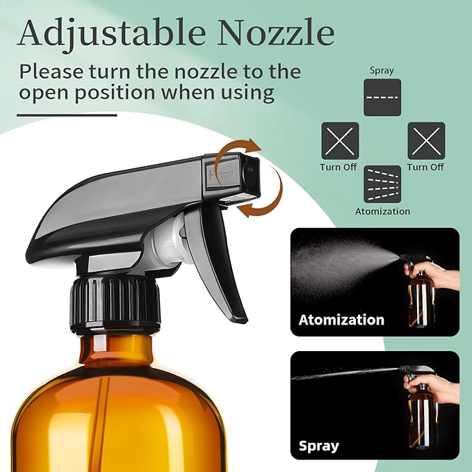 16oz Amber Glass Spray Bottles,1 Pack Glass Spray Bottles Refillable Empty Bottle with Adjustable Nozzle,Spray Bottle for Essential Oils,Cleaning,Pets,Hair Mister