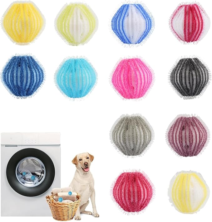 12PCS Pet Hair Remover for Laundry – Reusable Dog & Cat Hair Catcher Balls for Washer & Dryer, Lint & Fur Collector, Washing Machine Hair Remover (All)